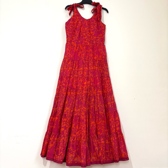 Free People Bohemian Tangerine Floral Kikas Printed Tie Straps Maxi Dress - Picture 5 of 16